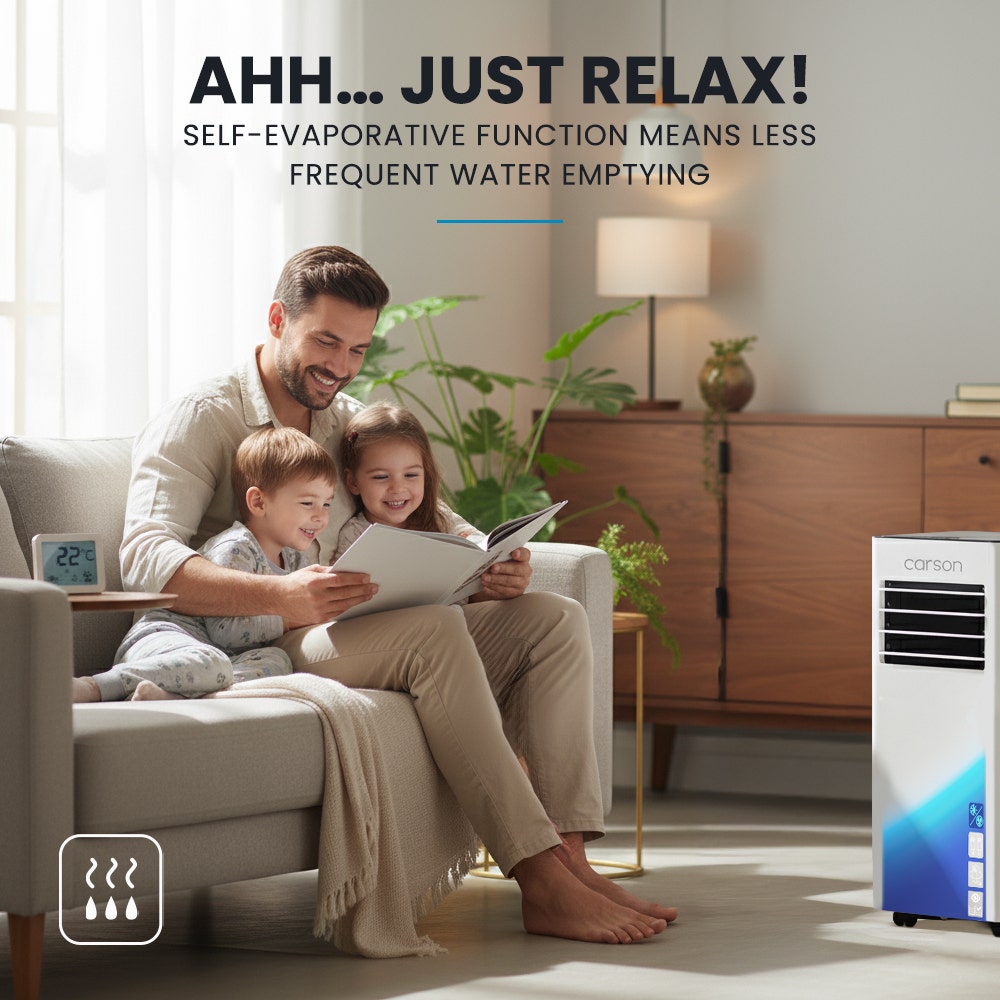 CARSON 2.05kW Portable Air Conditioner, Bluetec Edition, Dehumidifier & Fan Mode, Remote Control, 24hr Timer, Sleep Mode