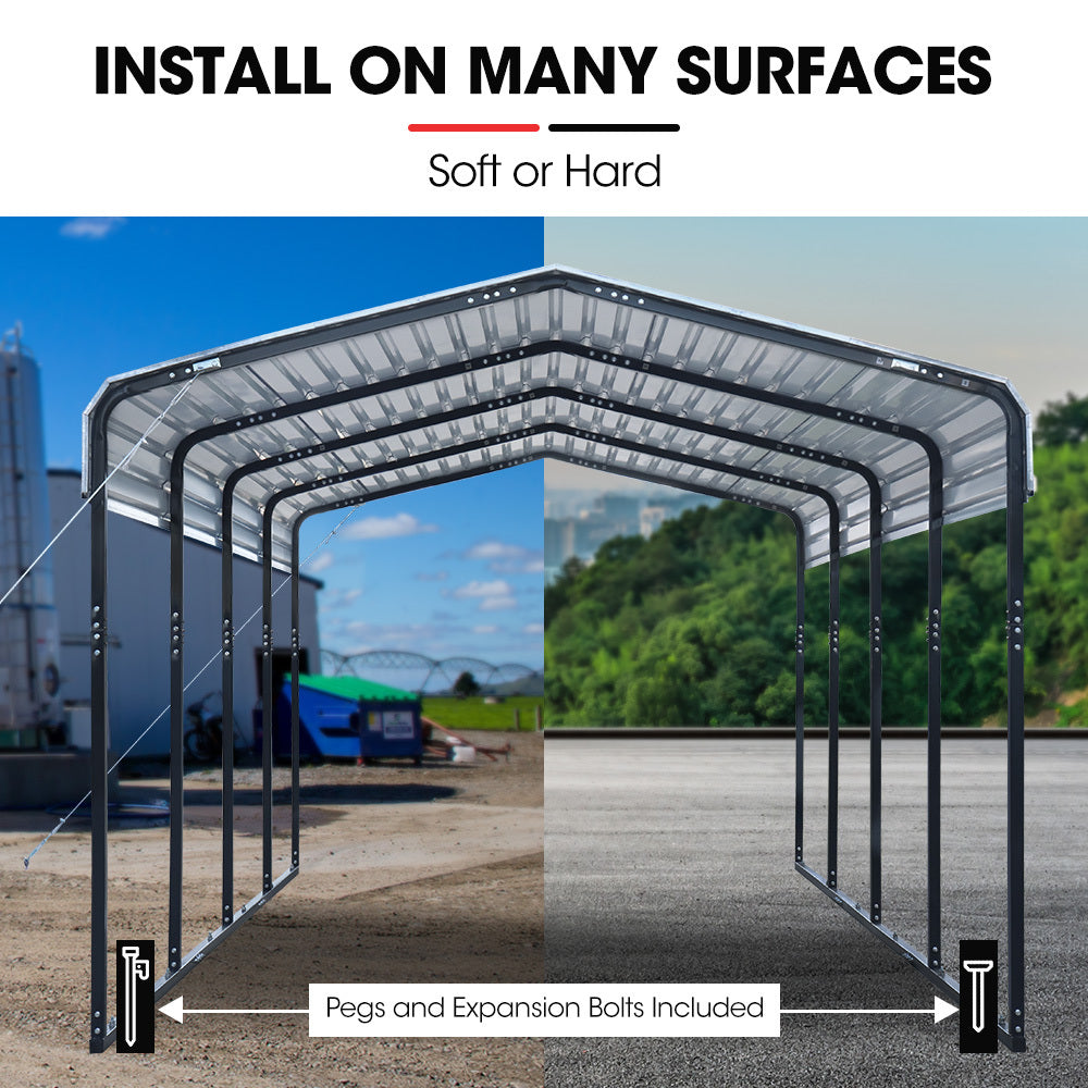 SHADE SHIELD Single Carport Shed 3.3 x 6 x 2.9m, Galvanised Steel Frame, Powder Coated Gable Roof, Shelter for Car Caravan Boat Tractor Agricultural