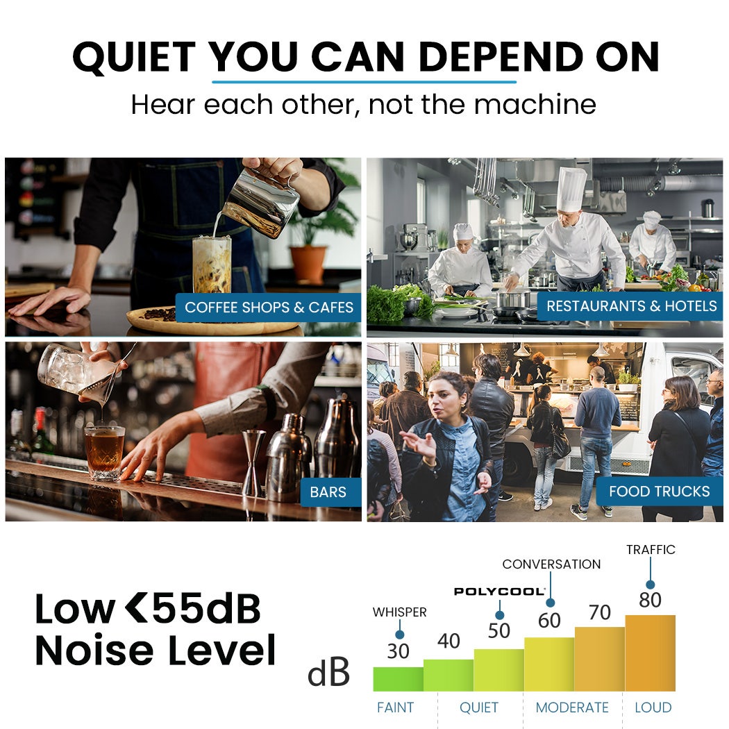 POLYCOOL Commercial Ice Maker Machine, up to 60kg/24hr, Timer & Self Cleaning Programs