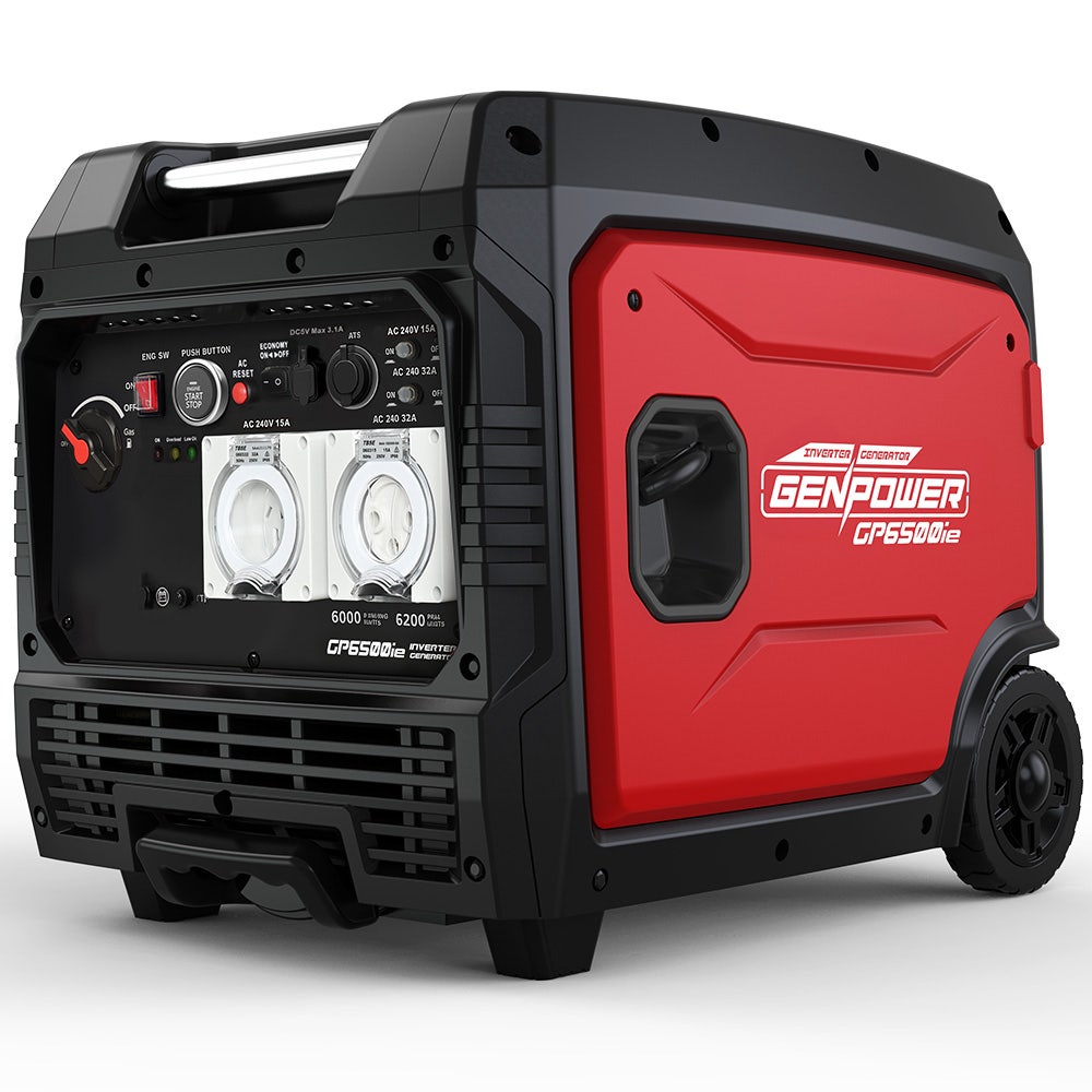 GENPOWER 6.2kW Peak 6.0kW Inverter Generator, Push Button & Remote Start, 15L Tank, Portable w/ Wheels, Camping, Backup