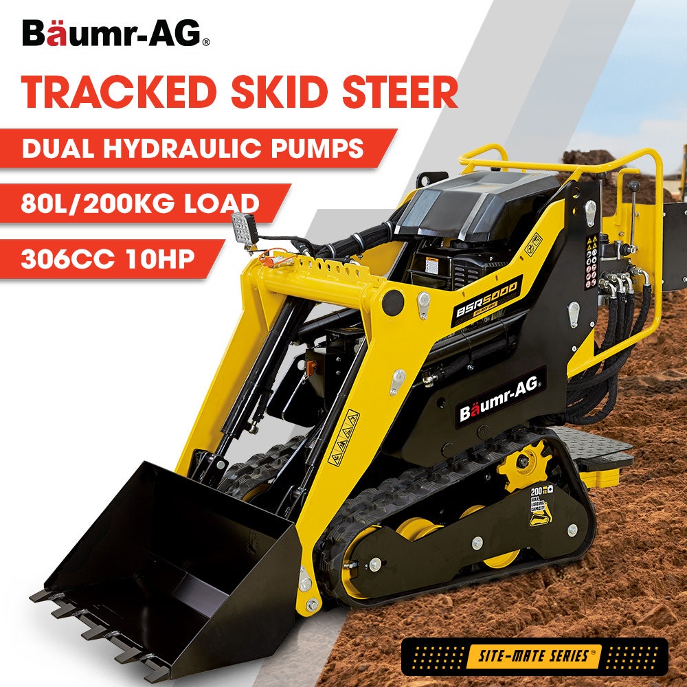 BAUMR-AG BSR5000 Mini Loader Skid Steer, with Bucket, 10hp OHV 4-Stroke Petrol Engine, 200kg Rated Operating Capacity