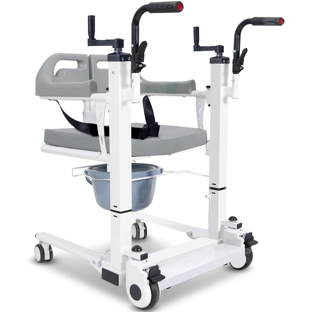 EQUIPMED 4in1 Patient Lift Transfer Chair, Manual Height Adjustment, Shower Compatible, Over Toilet, Removable Commode, for Seniors Elderly Disabled