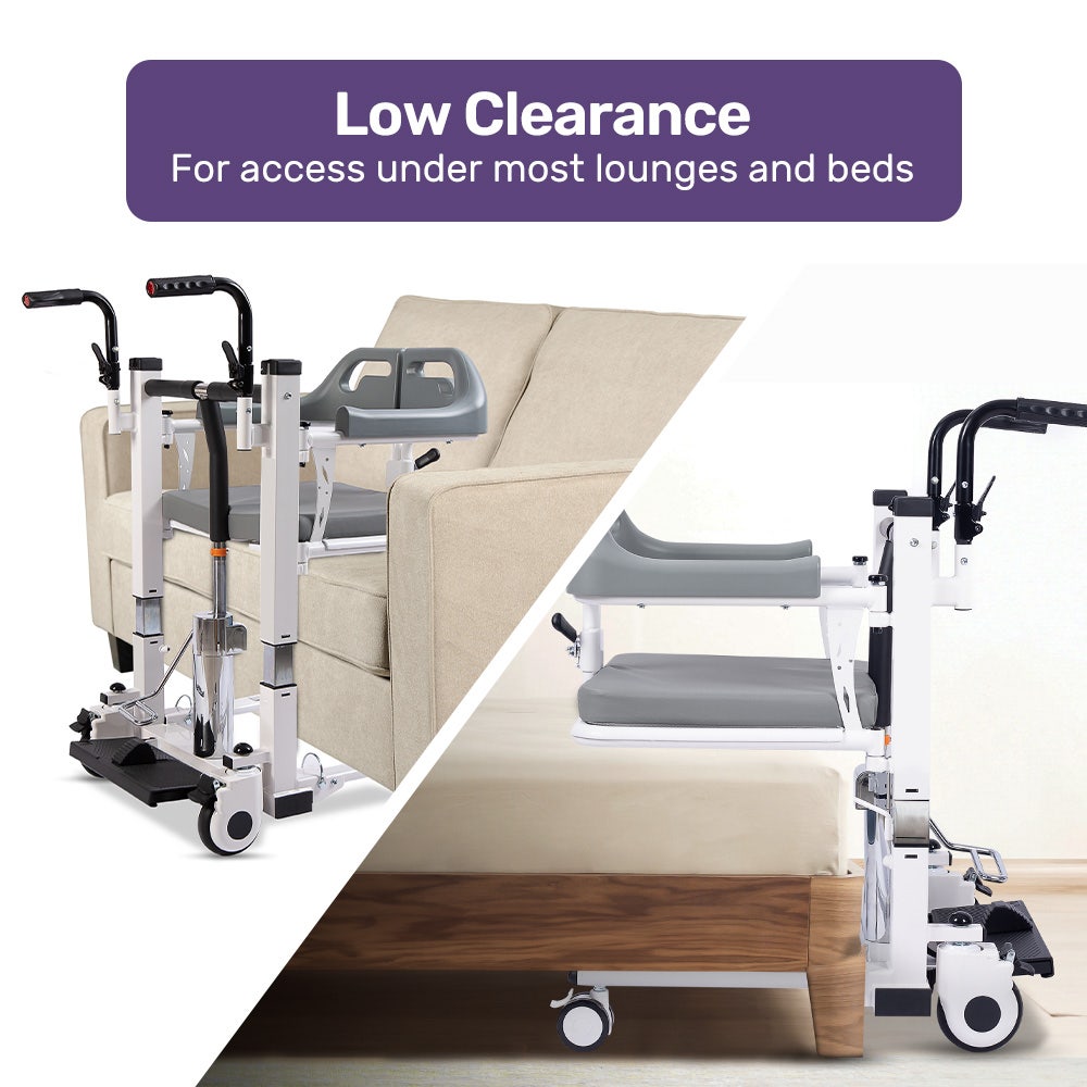 Equipmed Patient Lift Transfer Chair, Easy Hydraulic Height Adjustment, Shower Compatible, Over Toilet, Removable Commode, for Seniors Elderly Disabled