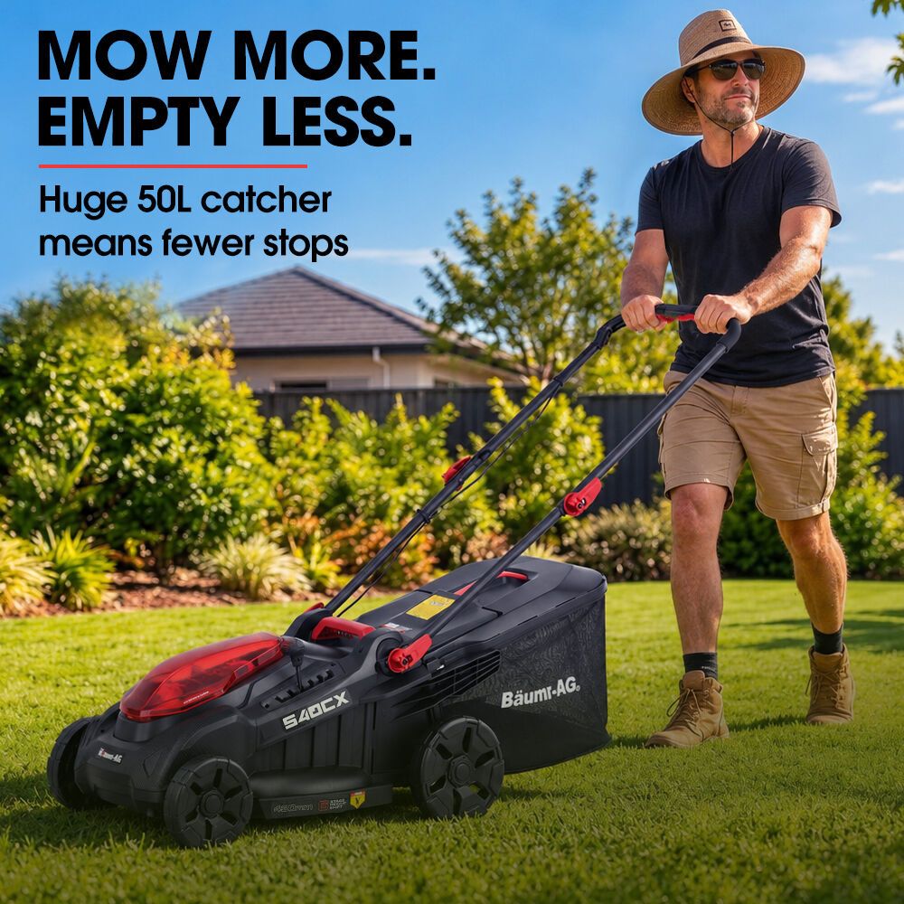 BAUMR-AG 540CX 40V SYNC 18" Cordless Lawn Mower Kit, VertiStore, Fast Charger, 2 x 4Ah Batteries, 6 Heights, Brushless, 430mm Cut Width