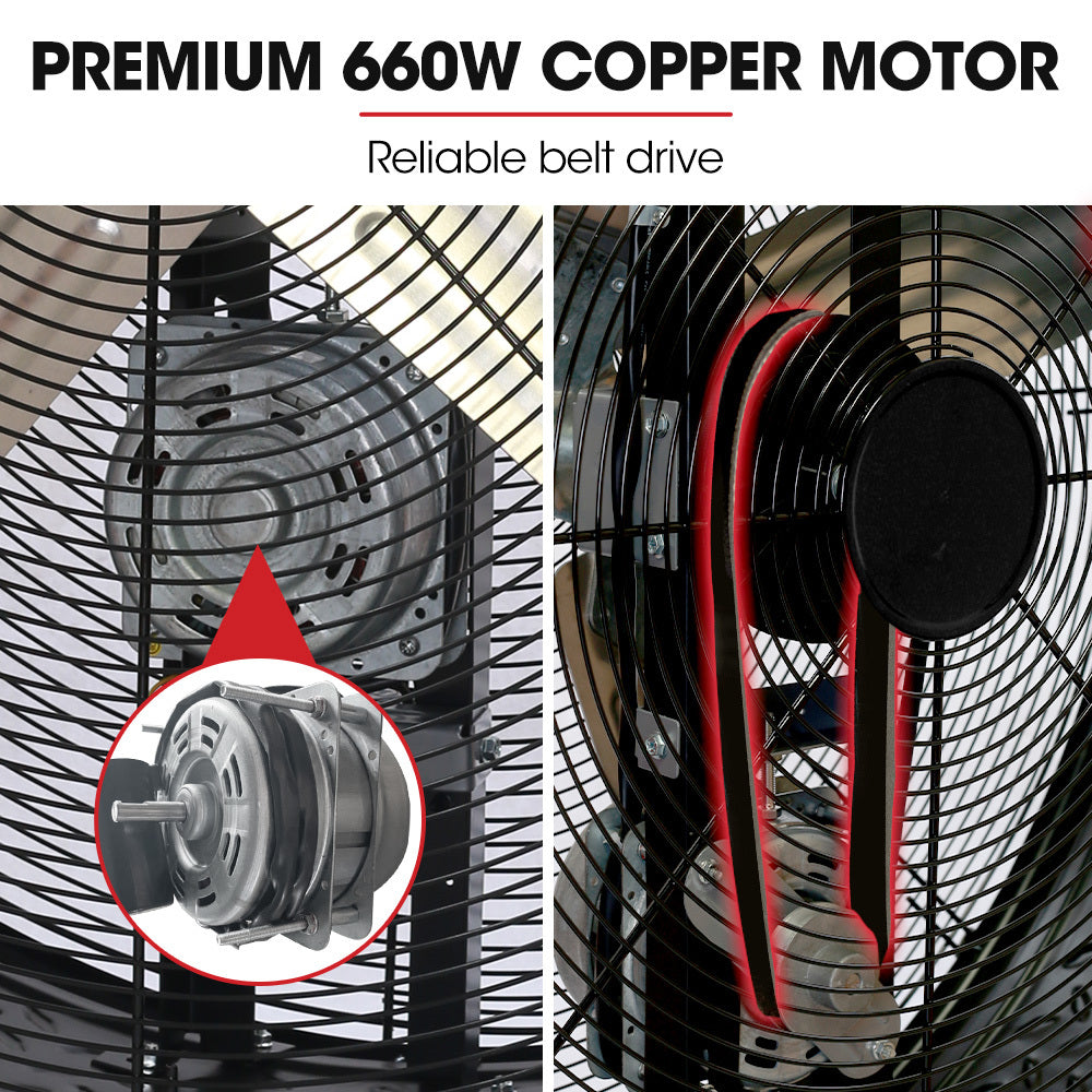 BAUMR-AG 42" 1067mm 660W Industrial Mobile Floor Drum Fan, Belt Drive, Tilting, Large, Commercial, Heavy-duty Frame, EESS Certified