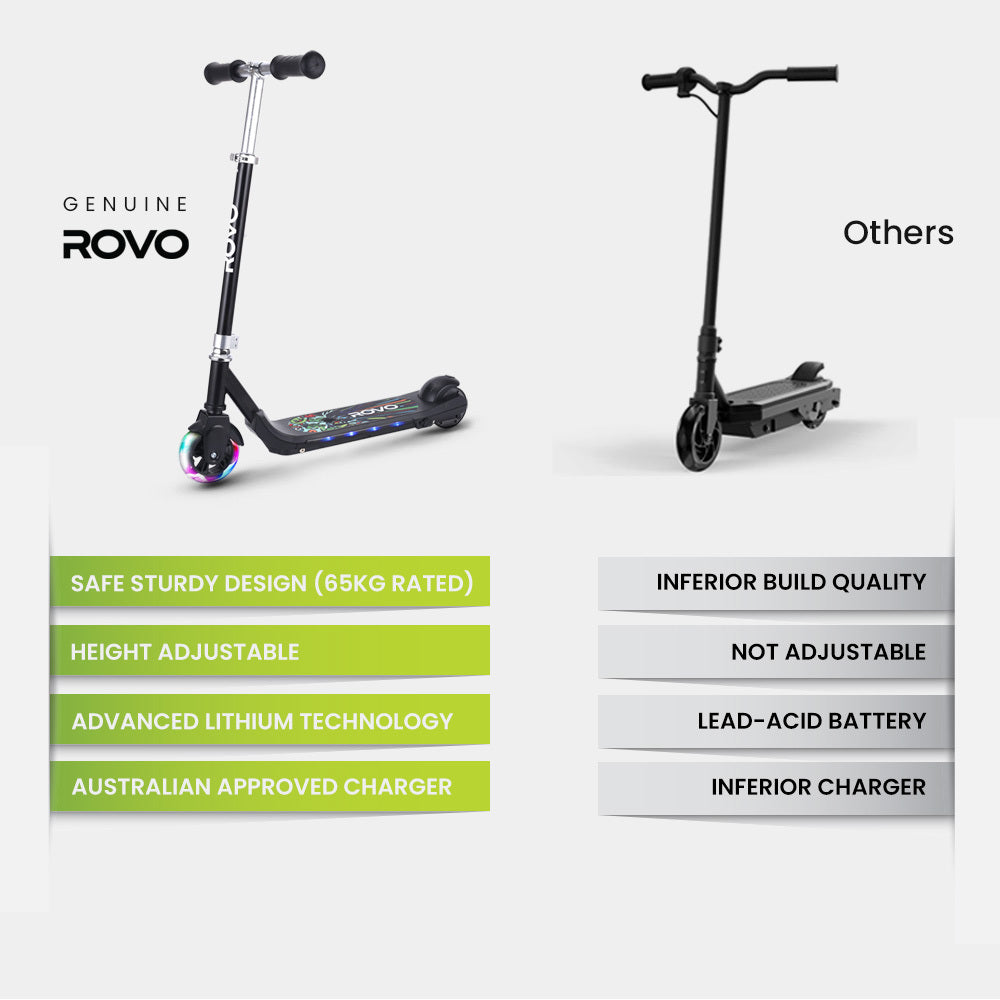 ROVO KIDS WhizKid Electric Scooter, Ages 5-11, Adjustable Height, Lithium Battery, Brushless Motor, Black