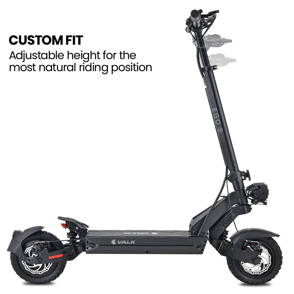VALK Ego 8 Electric Scooter, 500W, AU Compliant, 48V 13Ah, 55km Max Range, eScooter for Adults, Foldable, Off Road, Black