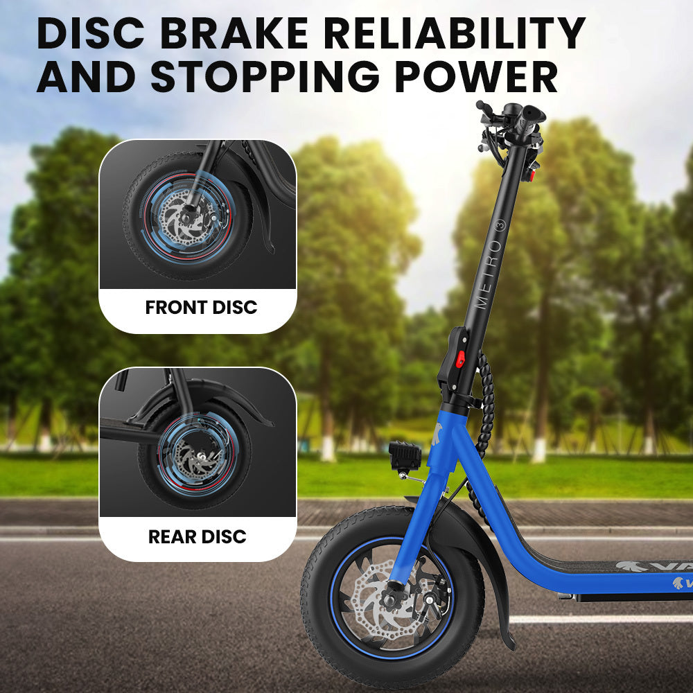 VALK Electric Scooter with Seat, Disc brakes, 12" Tyres, Motorised eScooter for Adults Teens Commuter, Blue