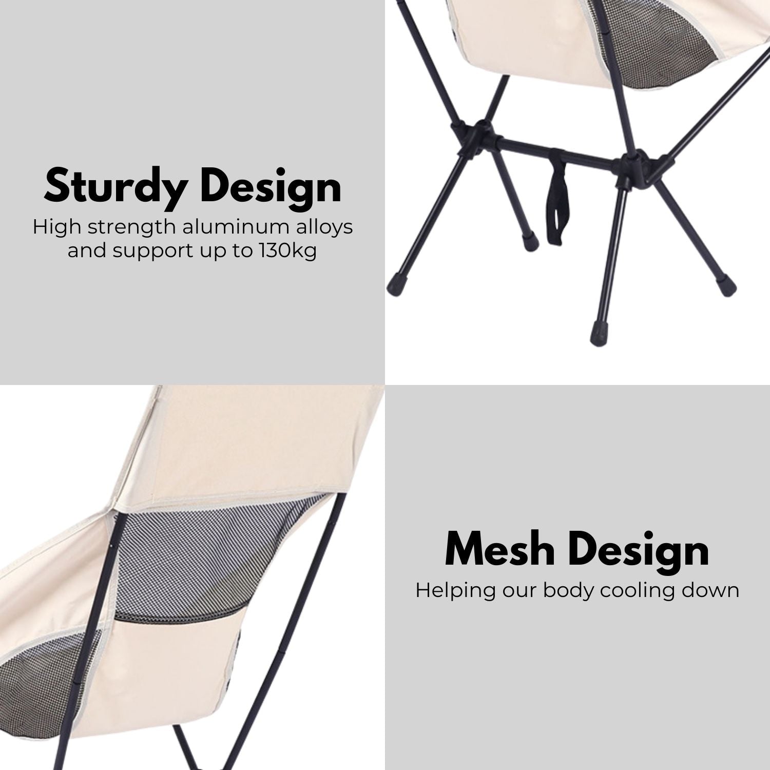 KILIROO Camping Folding Chair with Storage Bag (Beige) KR-FC-104-RJ