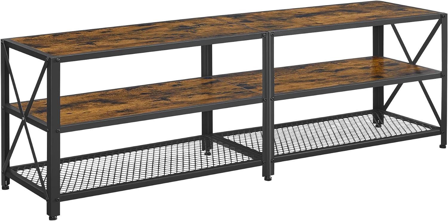 VASAGLE TV Cabinet Stand Lowboard for TVs up to 70 Inches with Shelves Steel Frame Vintage Brown/Black LTV095B01V1