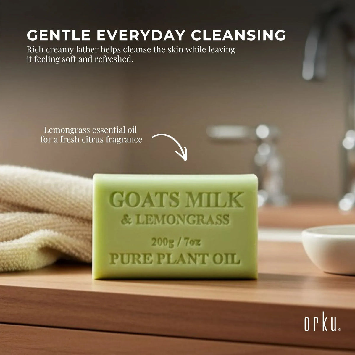 Orku 65 x 200g Goat Milk Lemongrass Soap Bars Australian Made