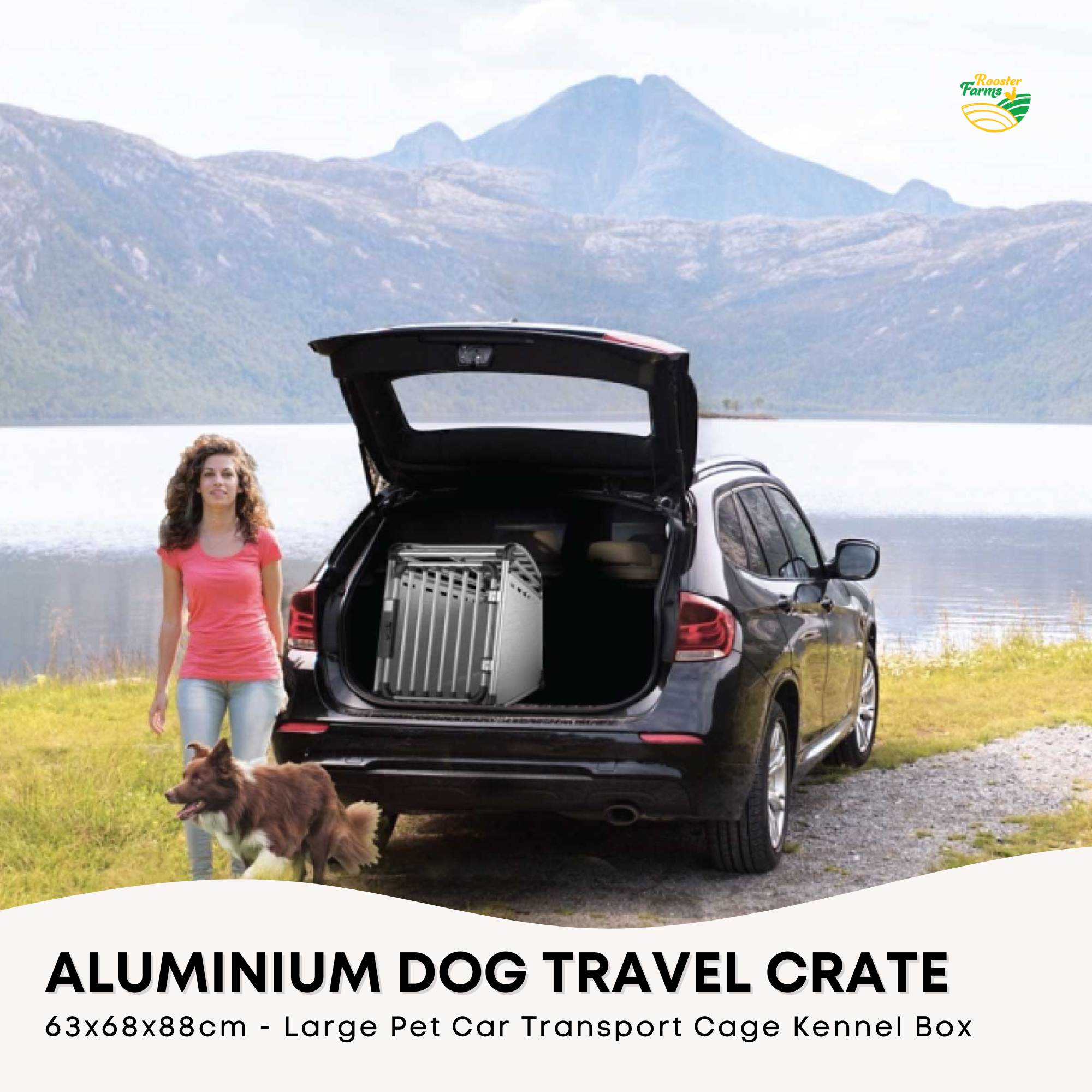 Aluminium Dog Travel Crate 63x68x88cm - Large Pet Car Transport Cage  Kennel Box