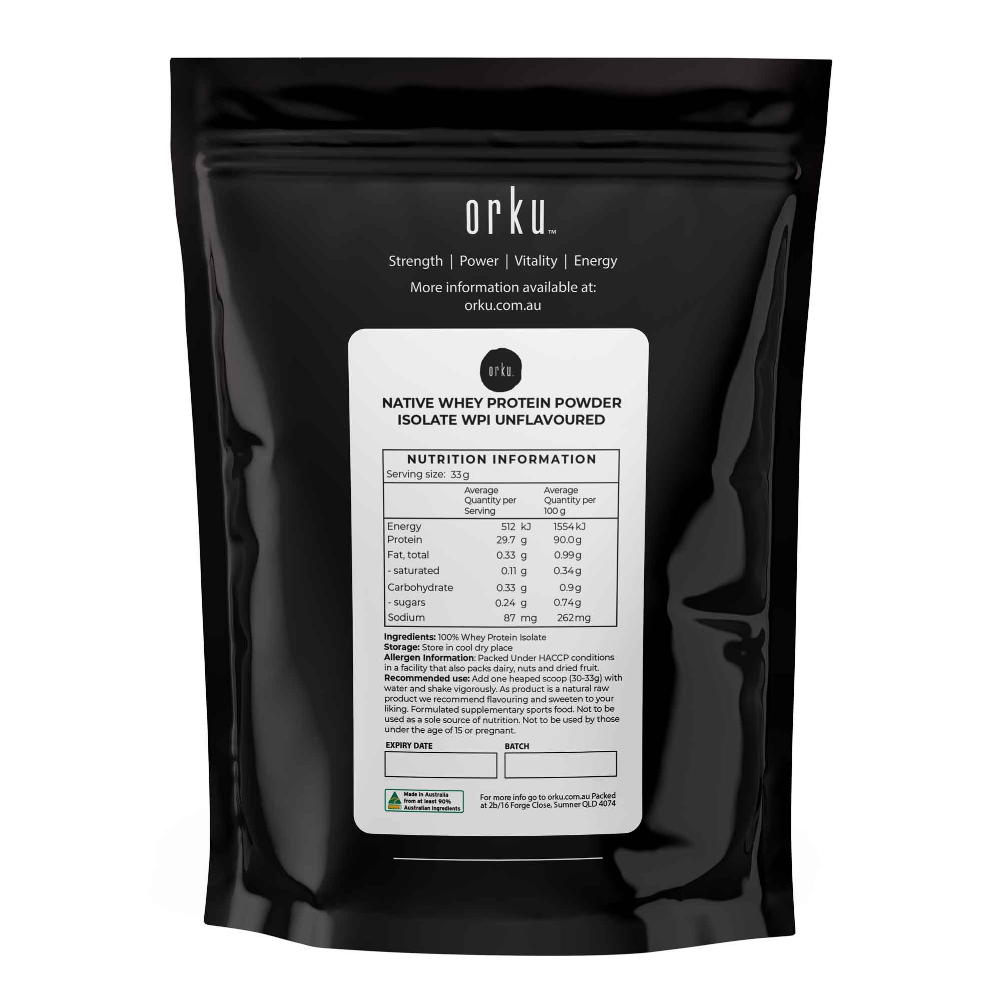 Orku 400g Native Unflavoured Whey Protein Isolate Powder - Shake WPI Supplement