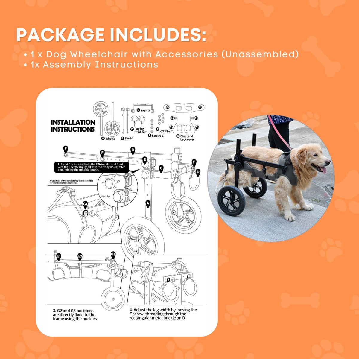 Rooster Farms Large Dog Wheelchair XL Harness - Adjustable Back Leg Aid