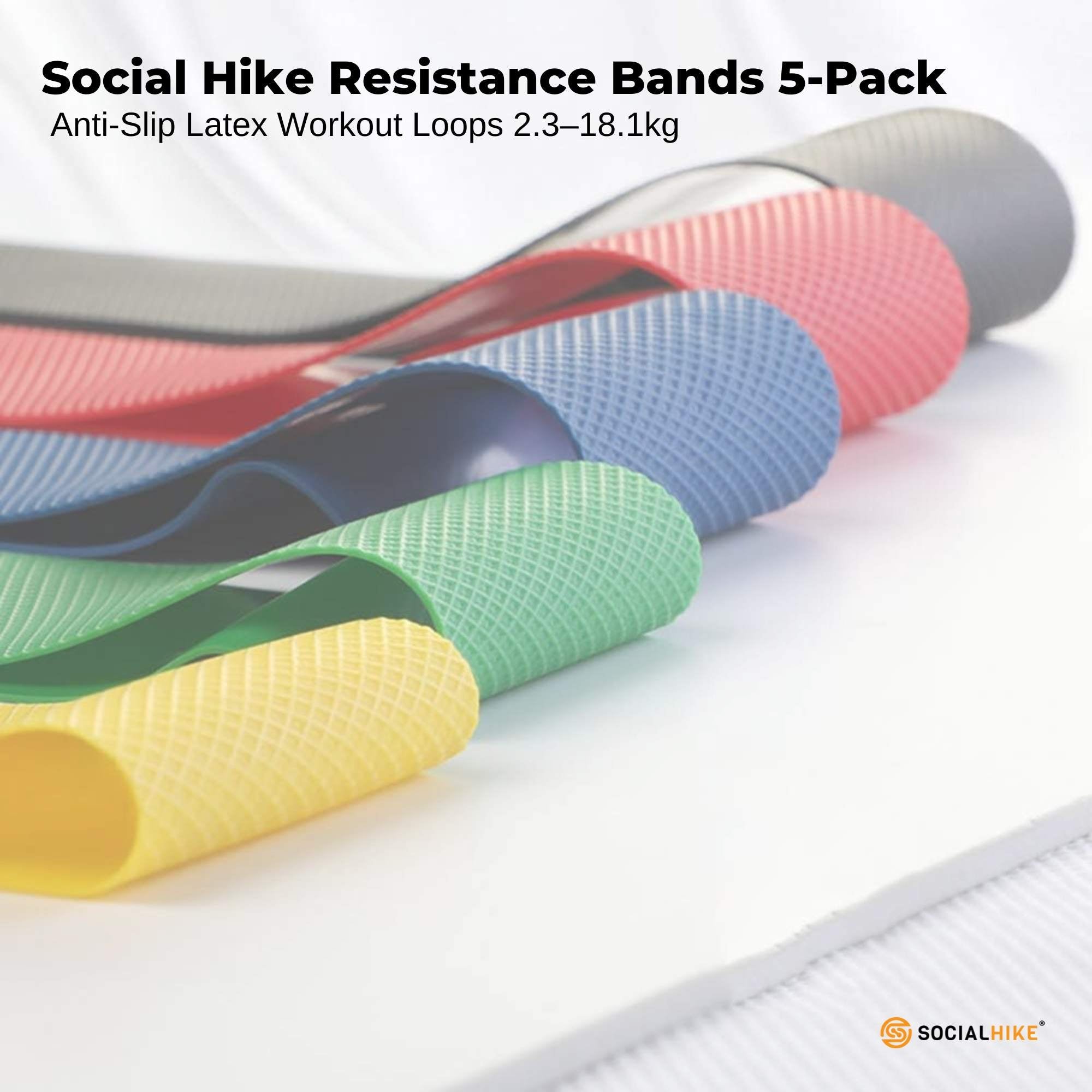 Social Hike Resistance Bands 5-Pack β Anti-Slip Latex Workout Loops 2.3β18.1kg