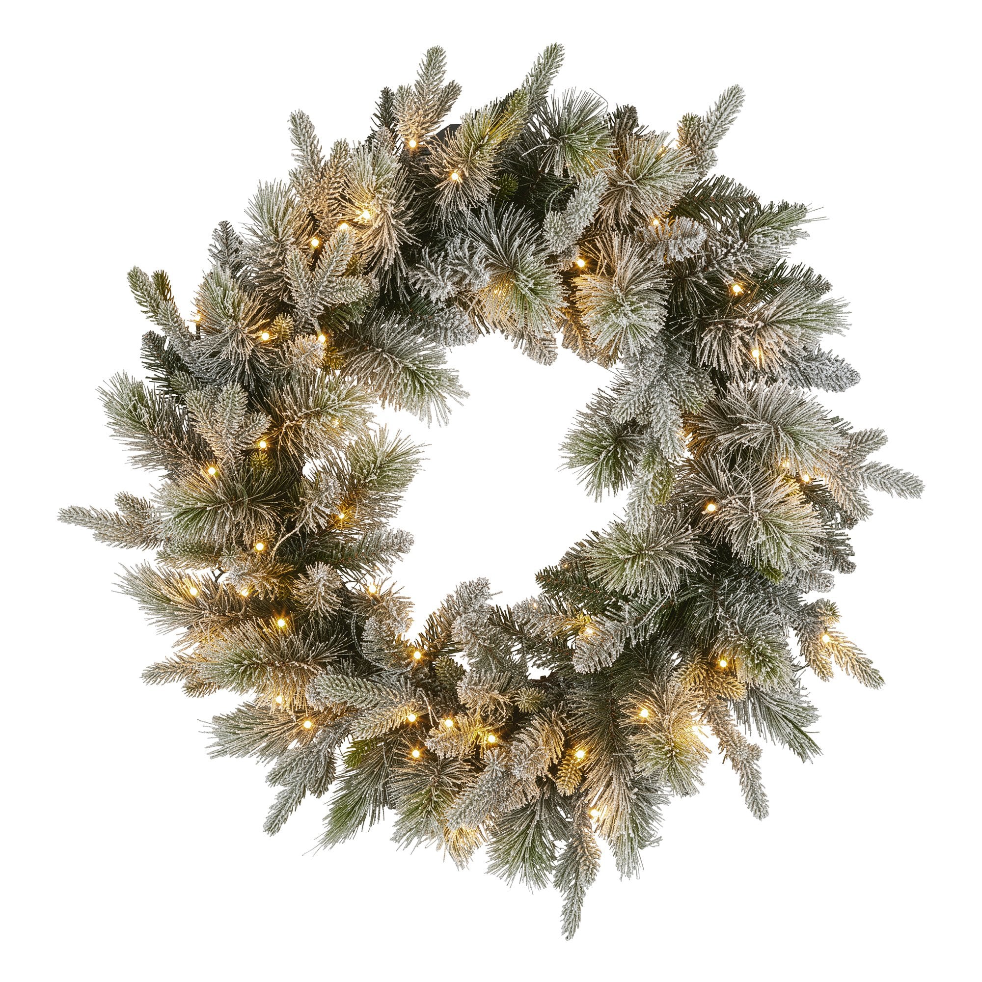 National Tree Company 76cm Pre Lit Snowy Stamford Spruce Battery Operated Christmas Wreath w/LED Lights & Timer