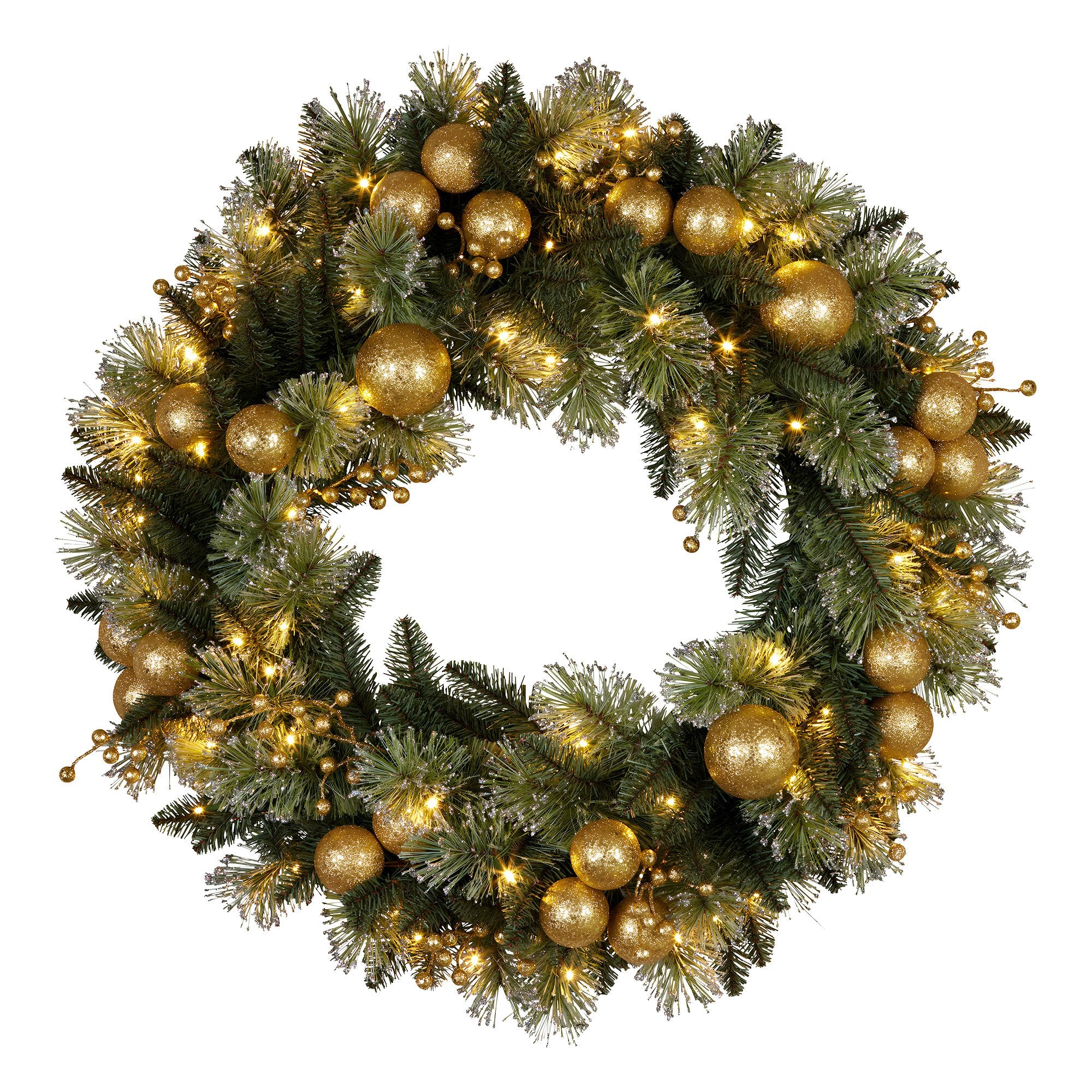 Christabelle 61cm Christmas Wreath Battery-operated Warm White Light Gold Bauble