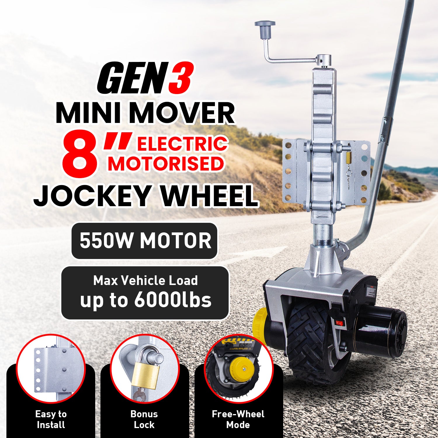 Mini Mover Gen3 Electric Motorised Jockey Wheel 12v 550w