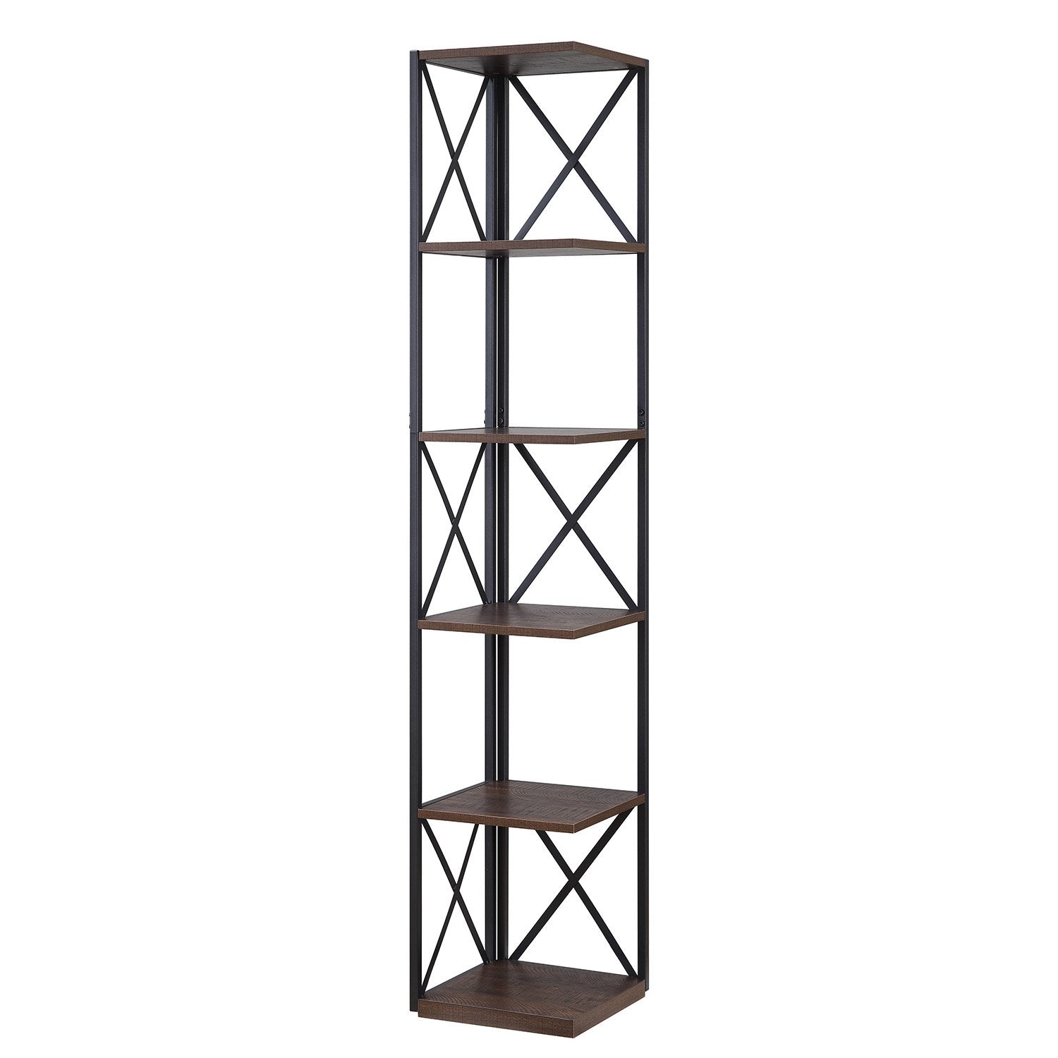 Sarantino Nora 5-Tier Corner Bookshelf in Walnut/Black