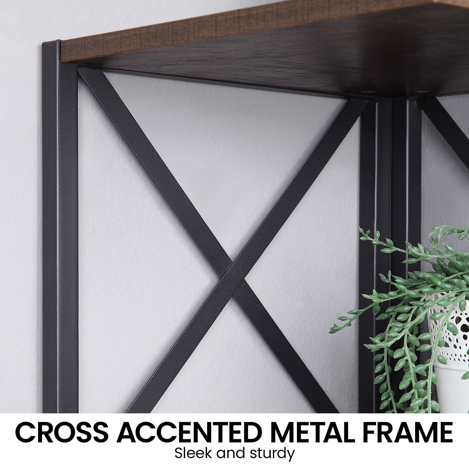 Sarantino Nora 5-Tier Corner Bookshelf in Walnut/Black