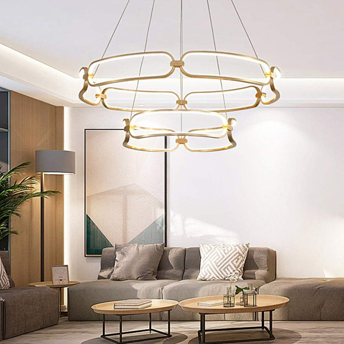 BAMDECOR A209 Colette Ceiling Chandelier Led Modern Circular Art Aluminum Light Fixture for Living Room Bedroom Indoor Decor(2 Rings)