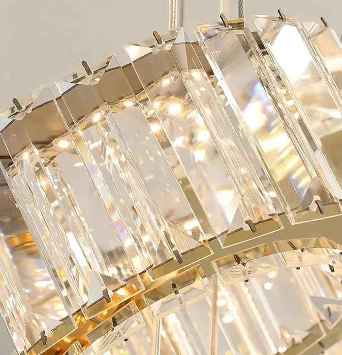 BAMDECOR C3335 Large Swirl Modern Crystal Ring Chandeliers Contemporary Round Chandelier Crystal Pendant Light(Gold-Two Rings)