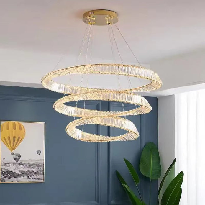 BAMDECOR C3342/3 Modern Crystal Chandeliers Lighting Fixtures Contemporary Wave Chandelier Lighting Fixtures Crystal Pendant Ceiling Lights for Living Room (Gold)