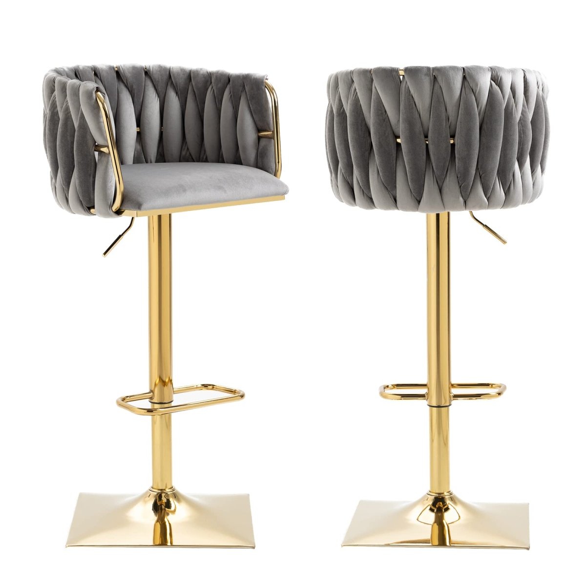 SERENITà Modern Velvet Breakfast Bar Stools Swivel Barstools Adjustable Counter Stools with Backrest Set of 2 Grey