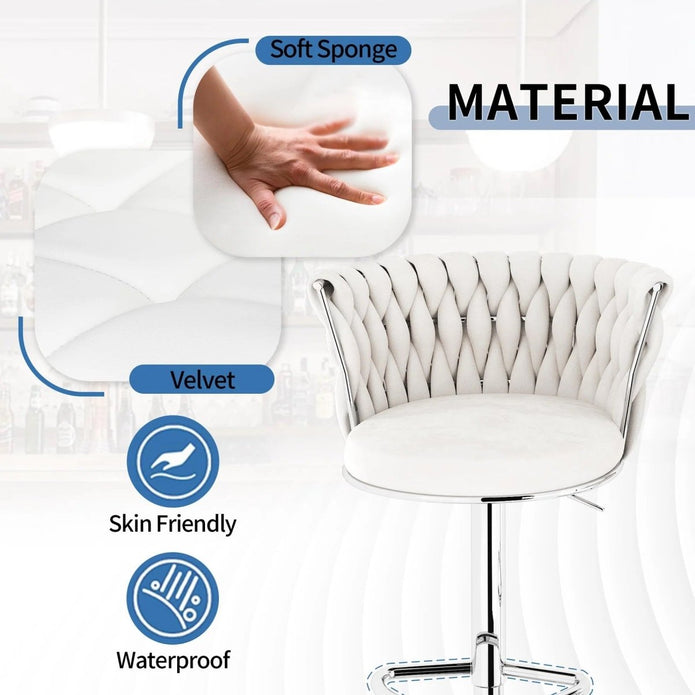 SERENITà Modern Silver Swivel Upholstered Velvet Adjustable Height Counter Stool with Metal Frame White (Set of 2)
