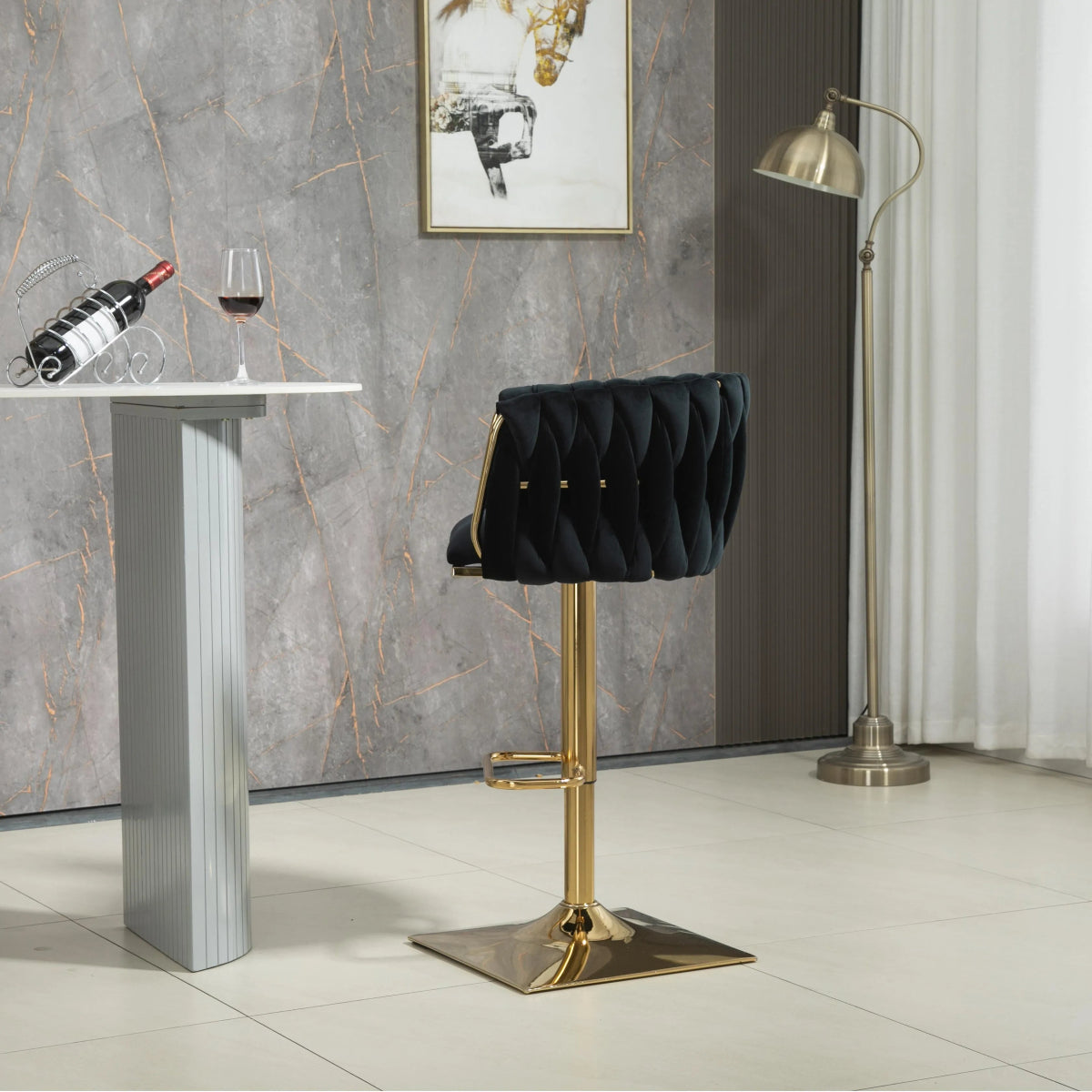SERENITà Modern Velvet Breakfast Bar Stools Swivel Barstools Adjustable Counter Stools with Backrest Set of 2 Black