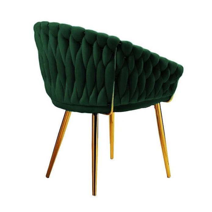 SERENITà Emerald Green Modern Velvet Dining Chairs, Upholstered Living Room Chair with Woven Back and Golden Metal Legs, Mid-Century Accent Set of 2