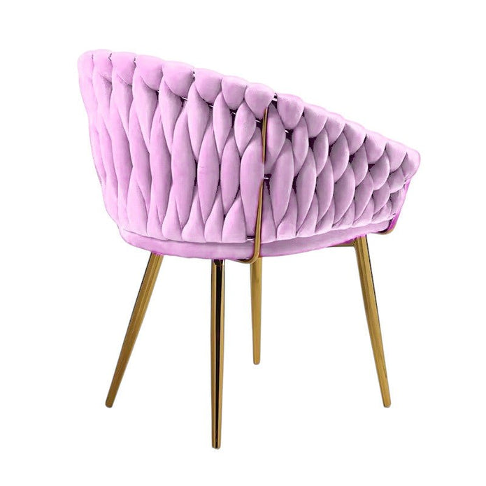 SERENITà Pink Modern Velvet Dining Chairs, Upholstered Living Room Chair with Woven Back and Golden Metal Legs, Mid-Century Accent Set of 2