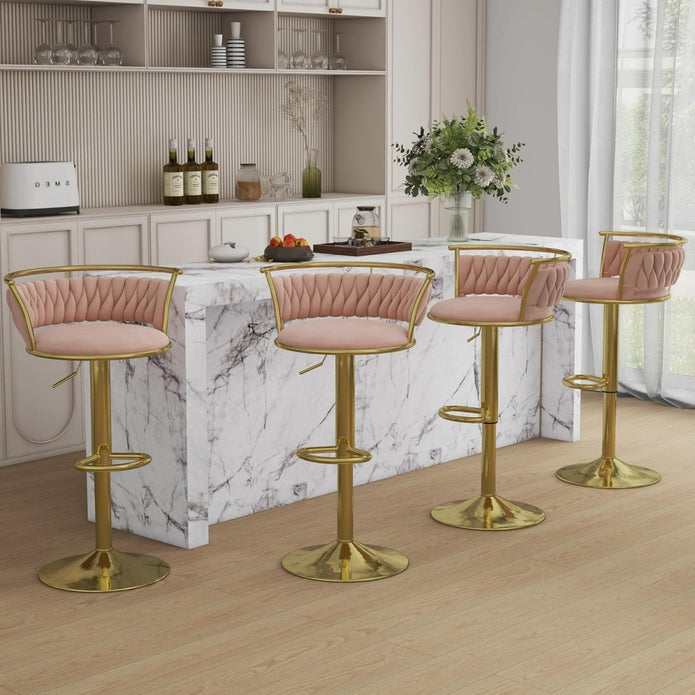SERENITà Golden Swivel Upholstered Velvet Adjustable Height Counter Stool with Metal Frame Pink (Set of 2)