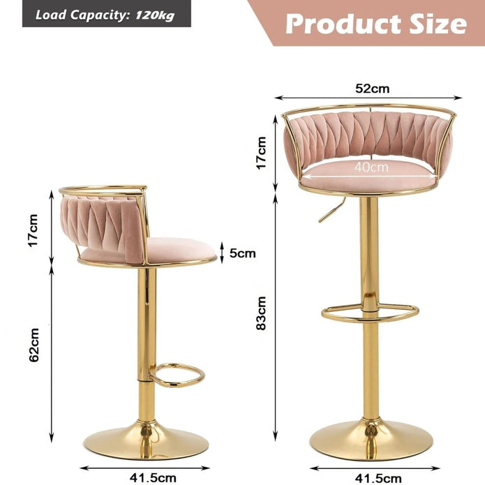 SERENITà Golden Swivel Upholstered Velvet Adjustable Height Counter Stool with Metal Frame Pink (Set of 2)