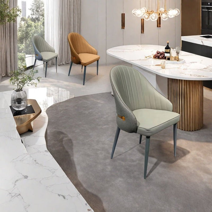 VELLUTO Dining Chairs Set Armchairs Mid Century Modern Kitchen Dining Room Chairs Faux Leather Accent Chairs Metal Vanity Lounge Chair with Back for Living Room Bedrooms Set of 2