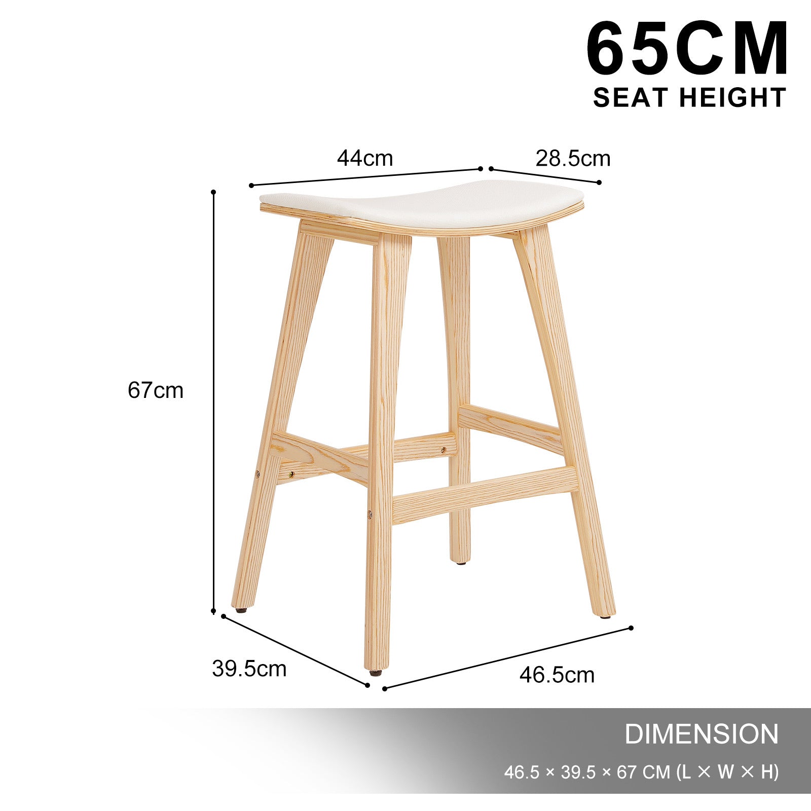 4X Wooden Bar Stool Padded Fabric Dining Chair KANSO 65cm BEIGE