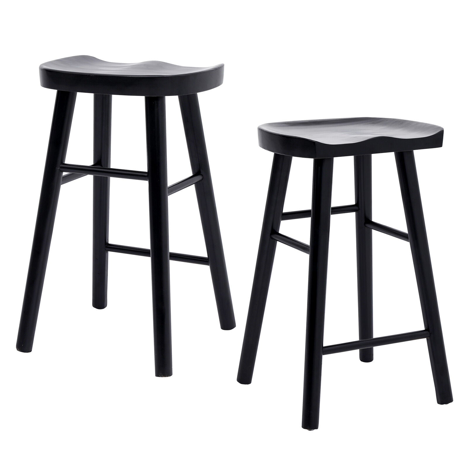 2X Wooden Bar Stool Dining Chair Pine Wood FRIDA 65cm BLACK