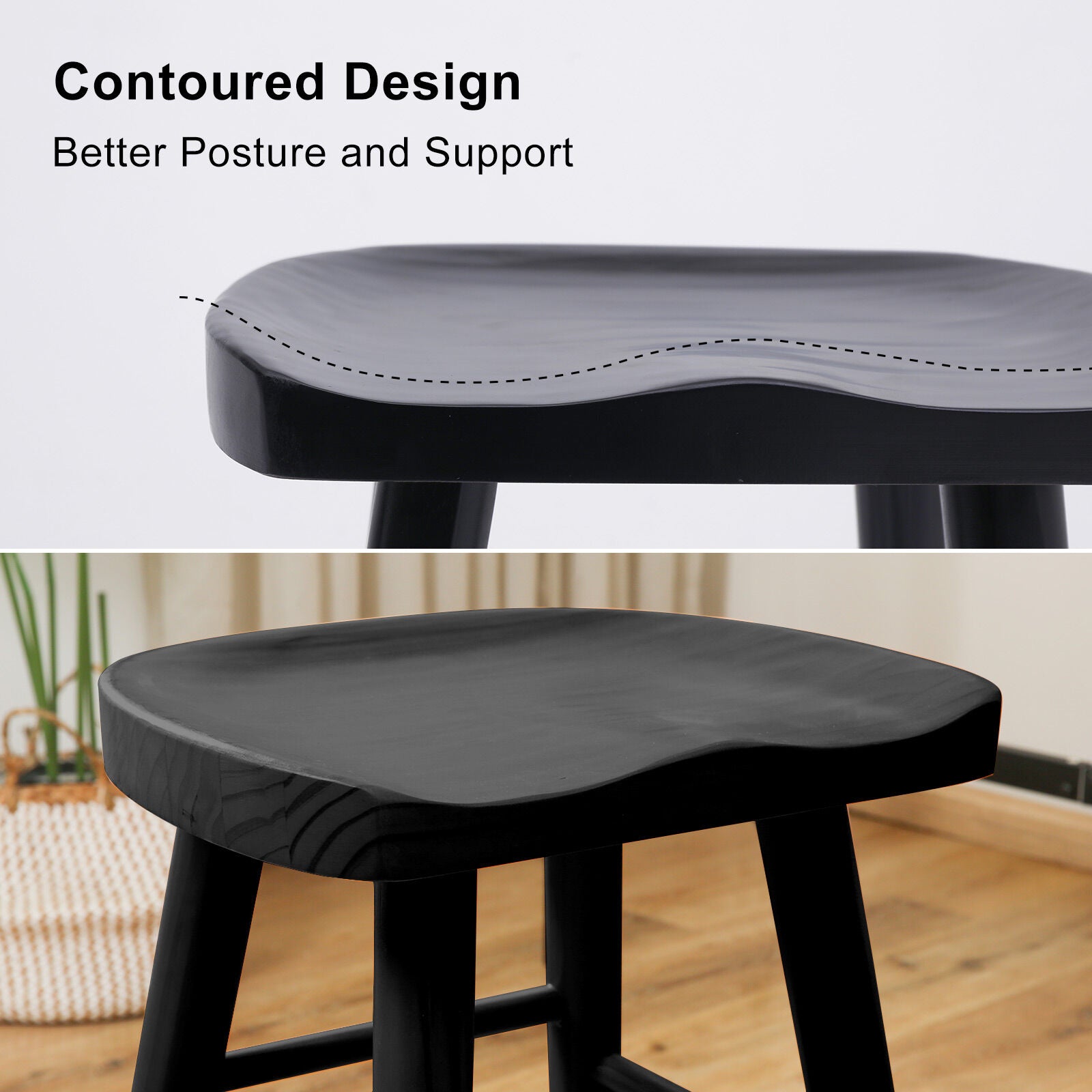 4X Wooden Bar Stool Dining Chair Pine Wood FRIDA 65cm BLACK