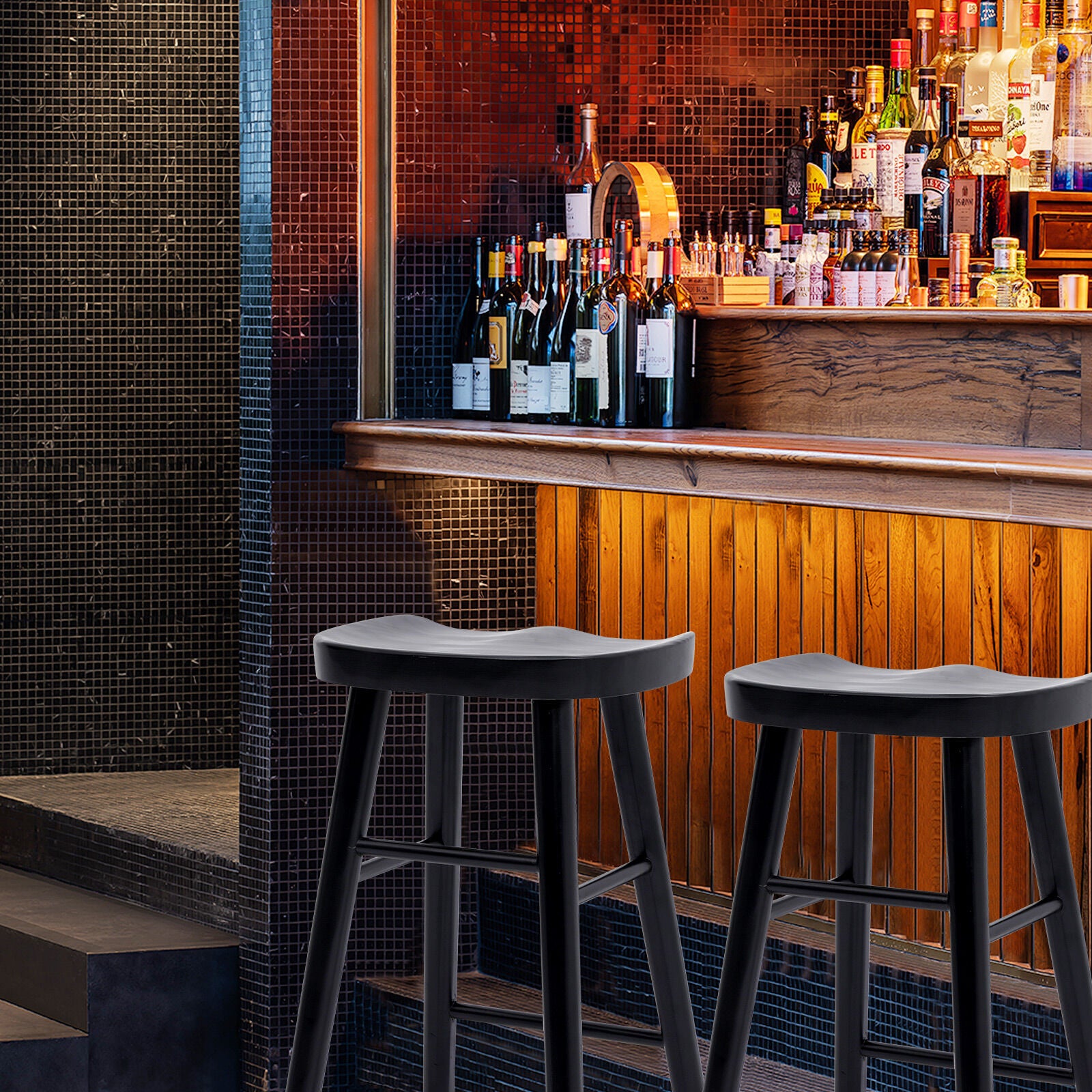 4X Wooden Bar Stool Dining Chair Pine Wood FRIDA 65cm BLACK