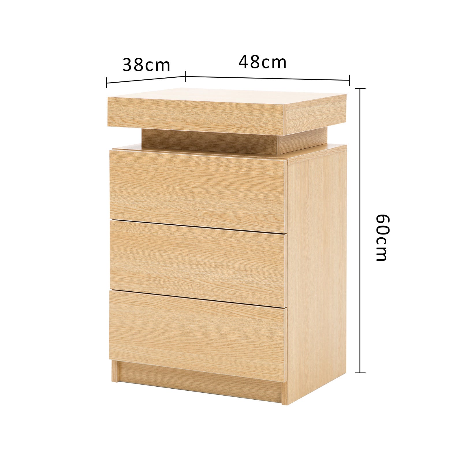 Bedside Table 3 Drawers RGB LED Bedroom Cabinet Nightstand Gloss GLORY OAK