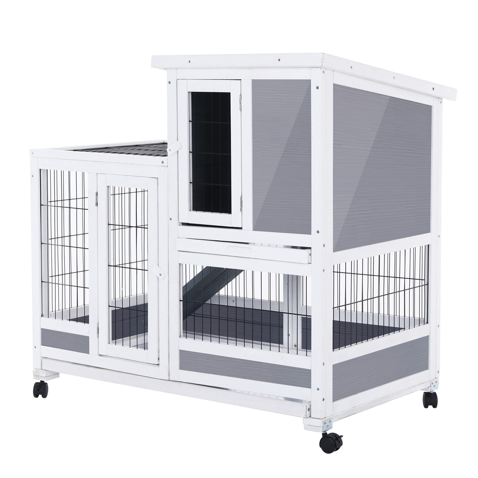 Paw Mate 96.5 x 56 x 90.5cm Rabbit Hutch Chicken Coop 2 Storey Pet Cage Run Wheels