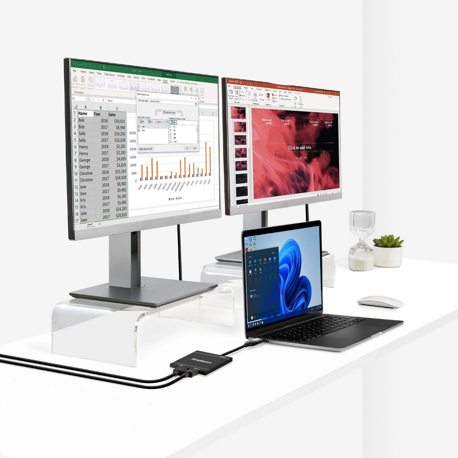 Simplecom DA327 USB 3.0 or USB-C to Dual HDMI Display Adapter for 2x 1080p Extended Screens