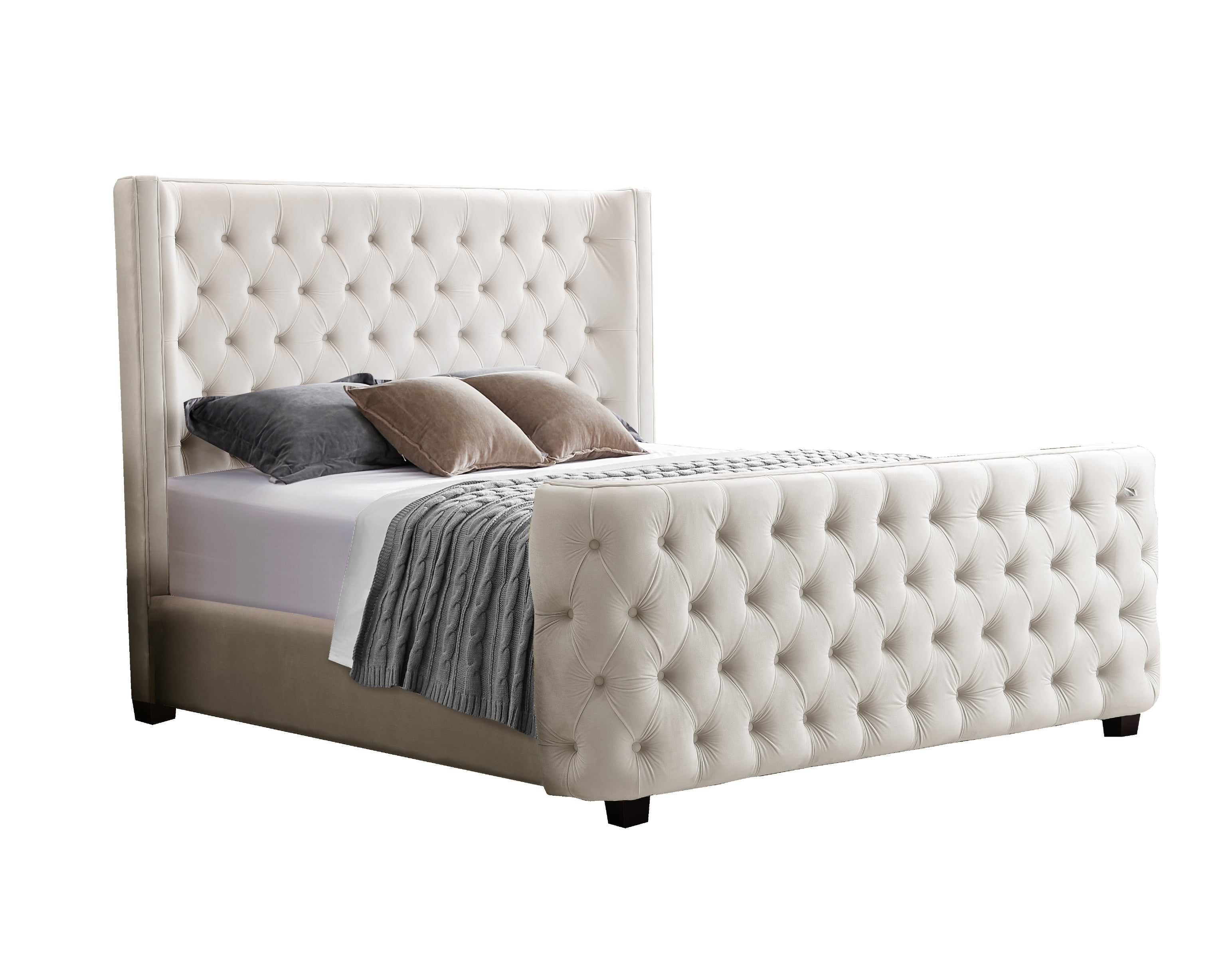 Milan Cream Velvet Tufted Headboard and End board Bed Frame - King Size