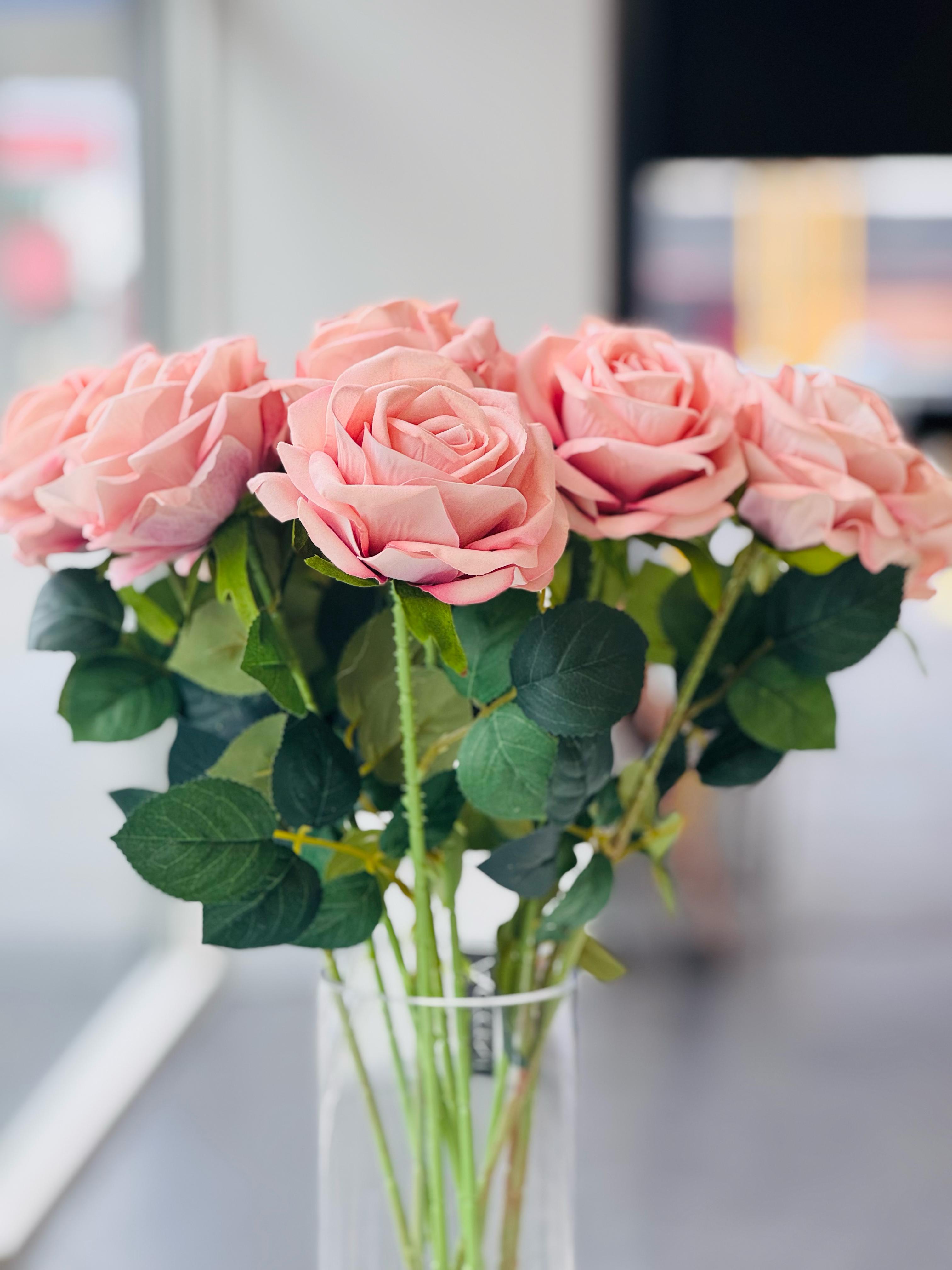 Artificial Rose Stems – Set of 2 Stems – 60cm with 3 Flowers Each - Soft Pink