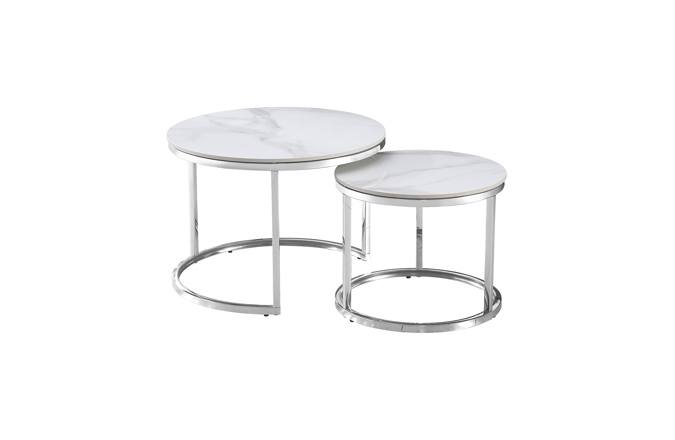 Nesting style Coffee Table - White on Silver - 60cm/40cm