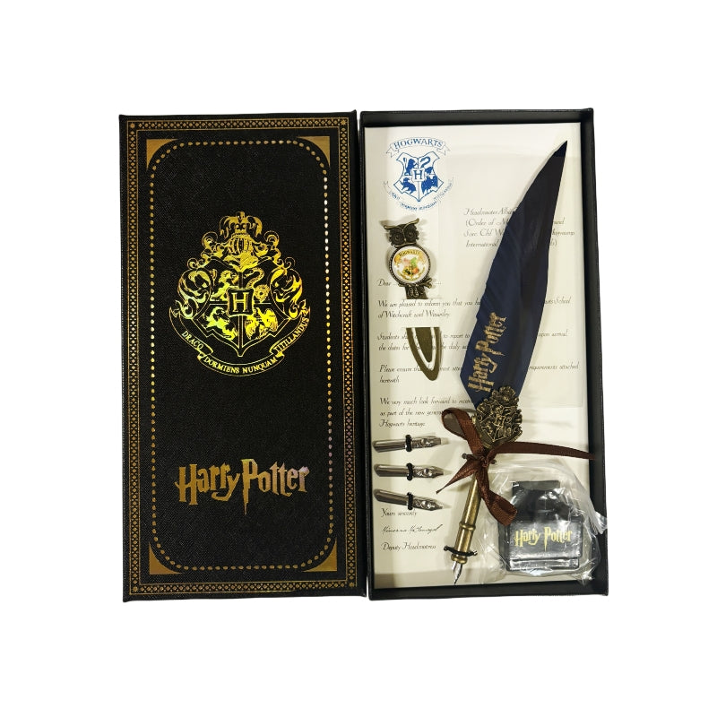 Harry Potter Vintage Feather Dip Pen Writing Set with ink Calligraphy Quill Pen Gifts - NAVY BLUE