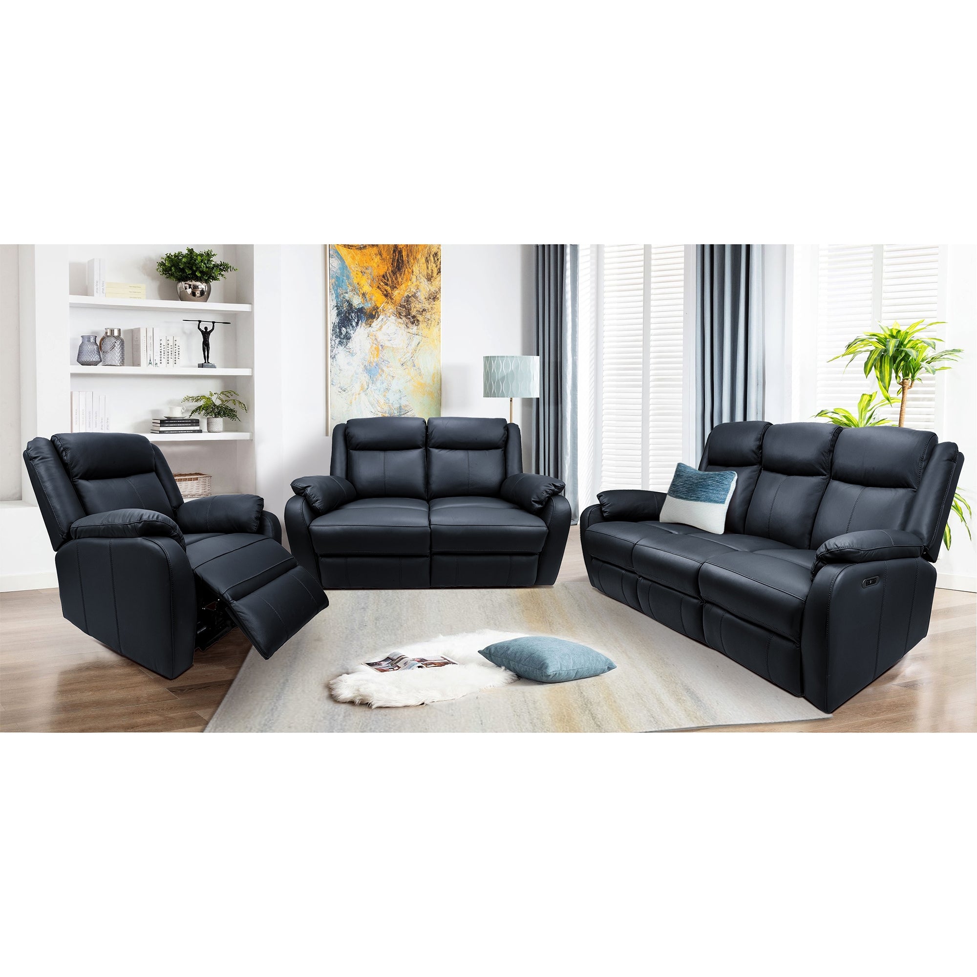 Bella 1 Seater Electric Recliner Genuine Leather Upholstered Lounge - Black