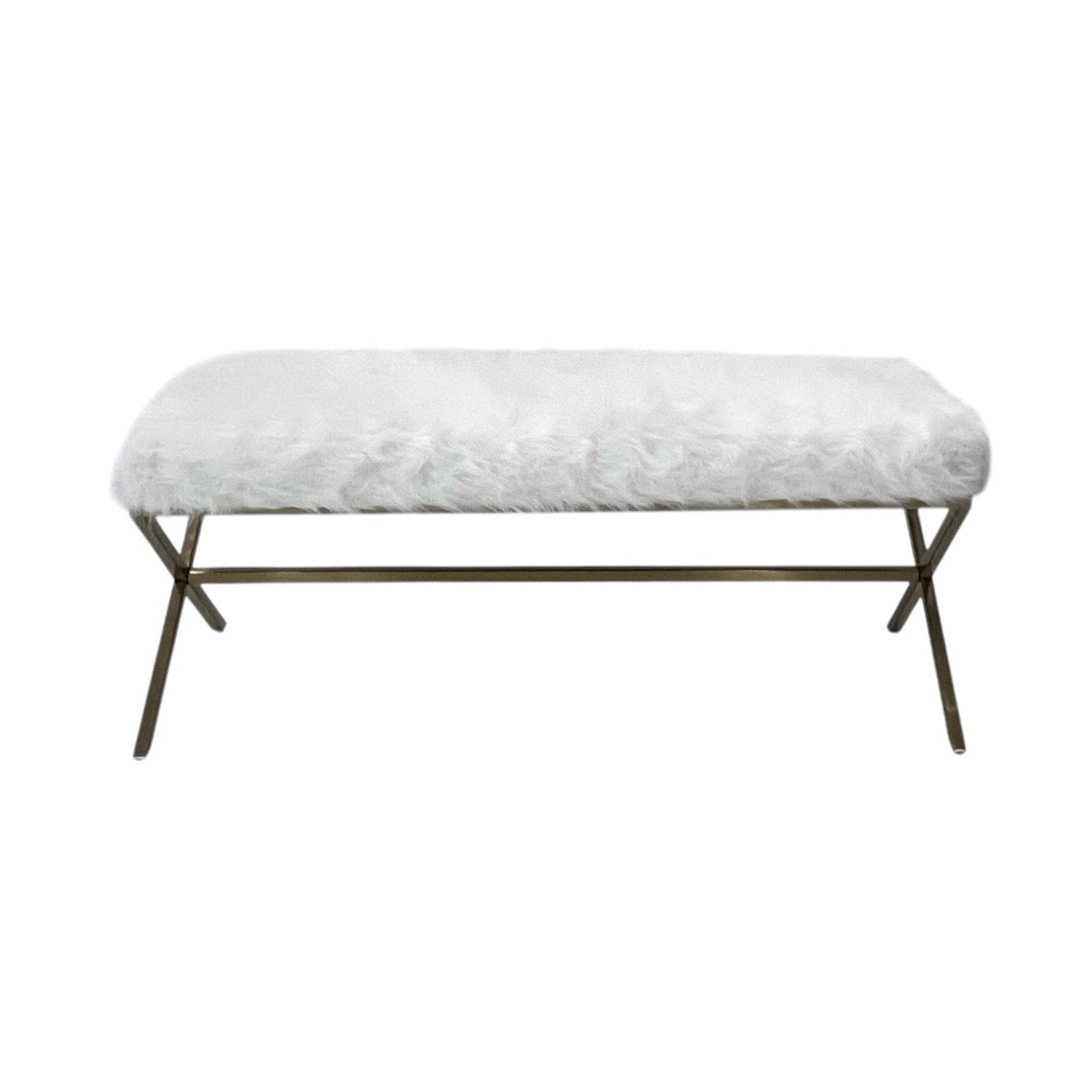 Interior Ave - Oxley Fur Bench - White & Gold