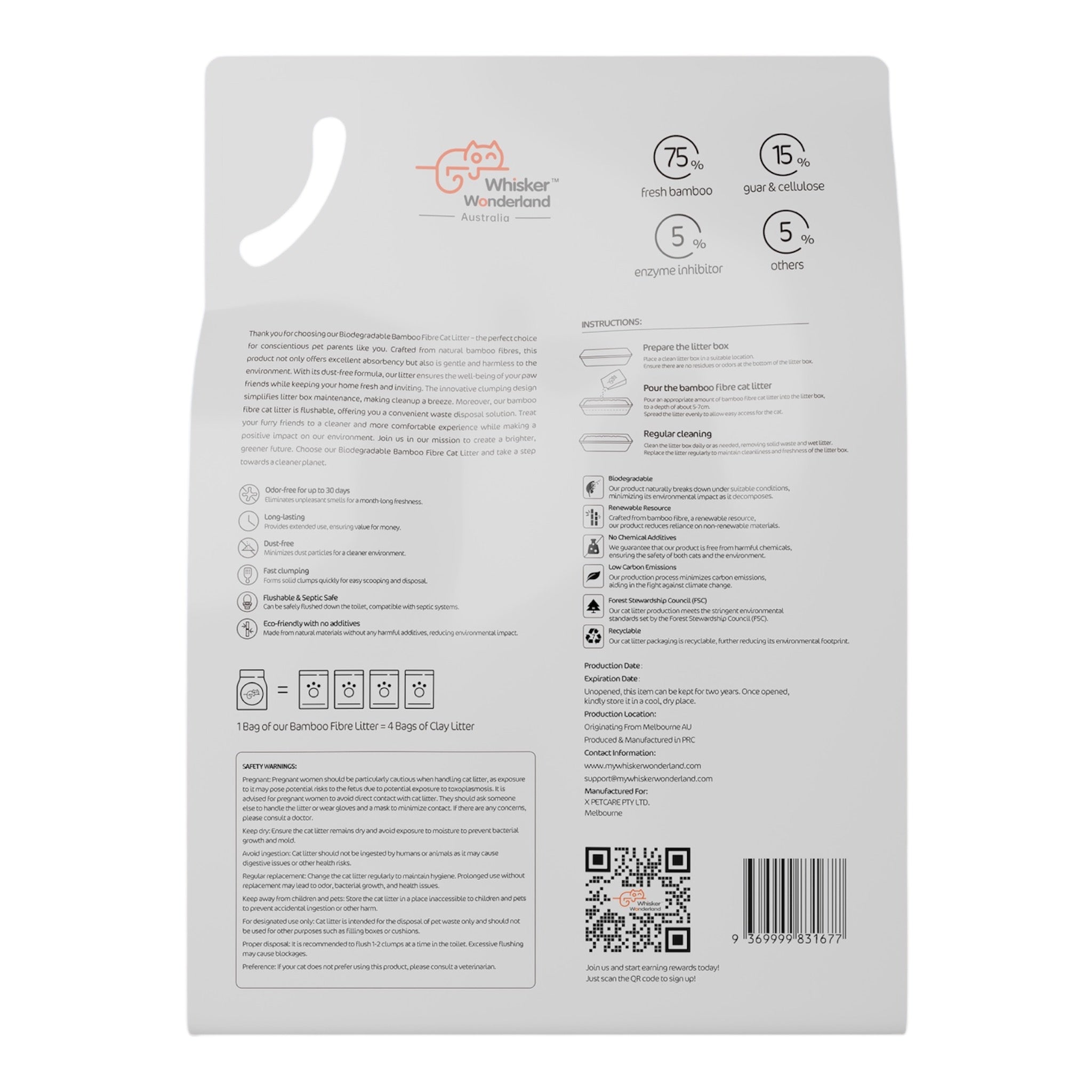 Whisker Wonderland Bulk Biodegradable Bamboo Fibre Cat Litter 2KG - Full Box (Save More!) | Superior Odour Control, Fast Clumping & Flushable | Eco-Friendly Value Pack