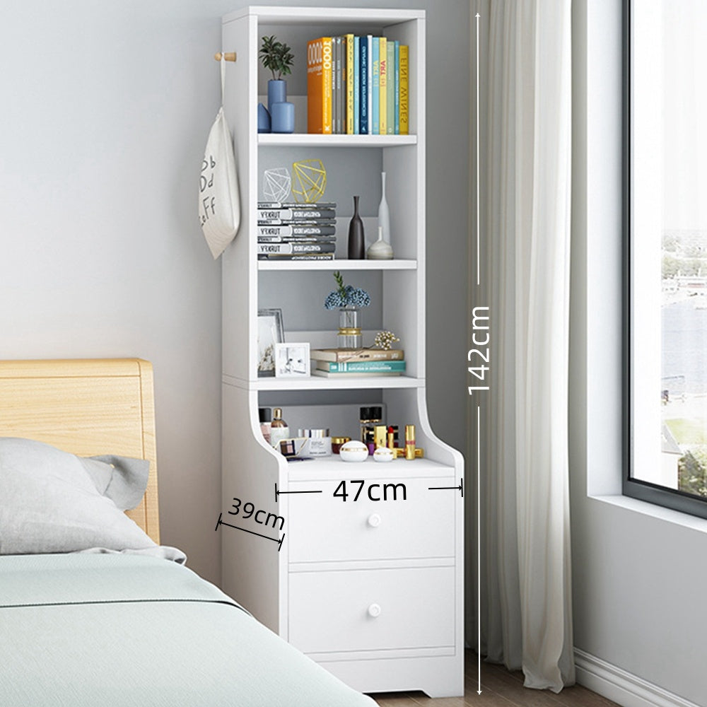 Minimalist Tall Bookshelf White Nightstand Cabinet with Drawers Curved Design